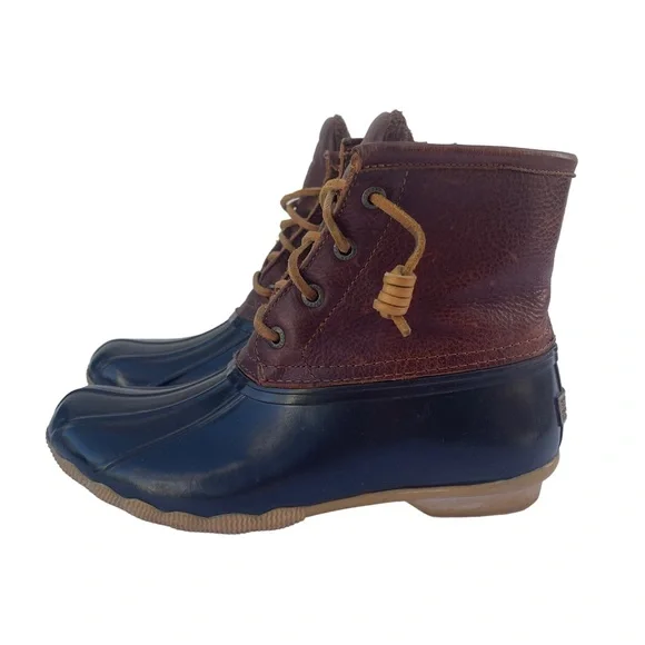 Sperry Saltwater Women's Brown Leather Rubber Zip Up Duck Boots - Picture 3 of 9